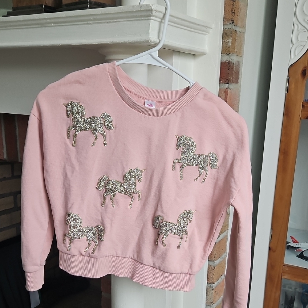 Justice Pink Sweatshirt with Glitter Horse Accents